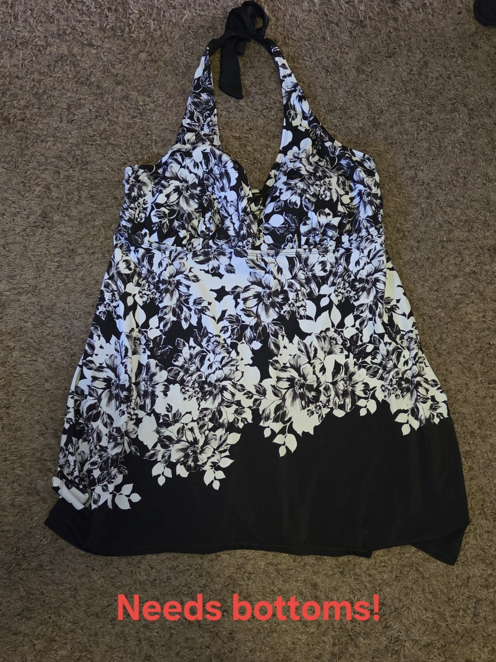 Swimsuits For All Black & White Floral Halter Swim Dress